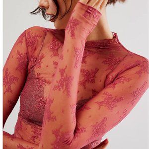 Free People Pink Lace Longsleeve Top